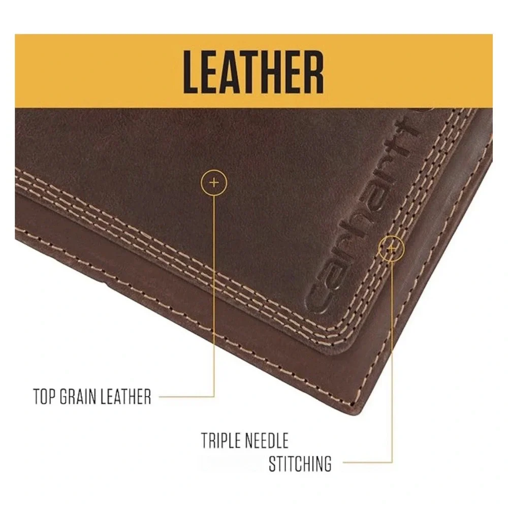 Carhartt Men's Detroit Passcase Leather Triple stitched Wallet Brand New